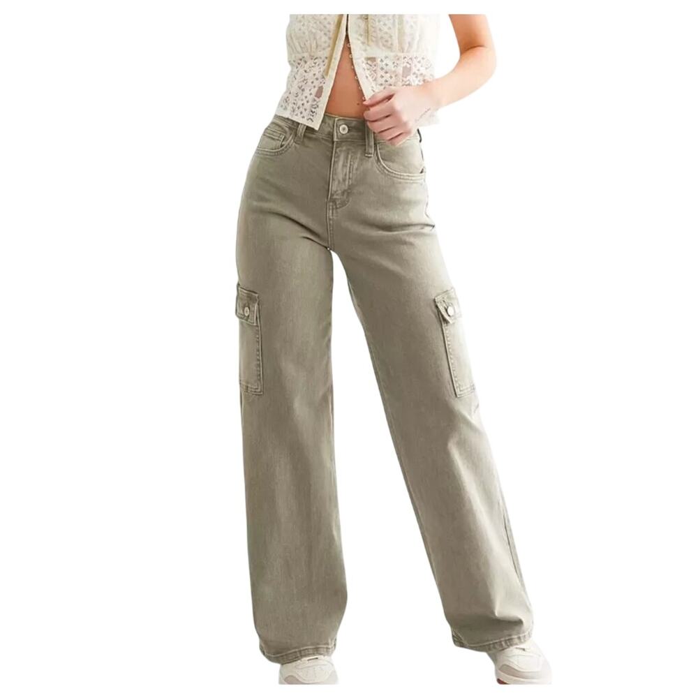 Vervet by Flying Monkey Lindsey Wide Leg High Rise Olive Cargo Pant Size 29